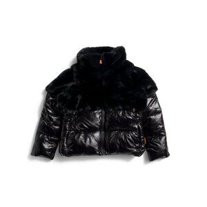 SAVE THE DUCK Black Girls Callie Faux Fur And Nylon Puffer